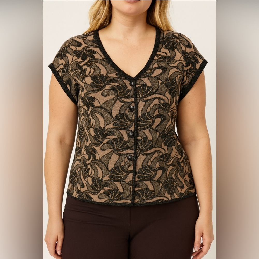 Vtg Ariadna Women’s Wool Blend Beige Black Size S Cardigan Sweater Vest Coastal